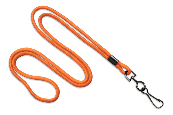 2135-3075 Orange Round 1/8 (3 mm) Lanyard W/ Black Swivel Hook